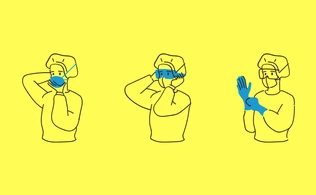 Posters for hospitals about putting on and removing PPE