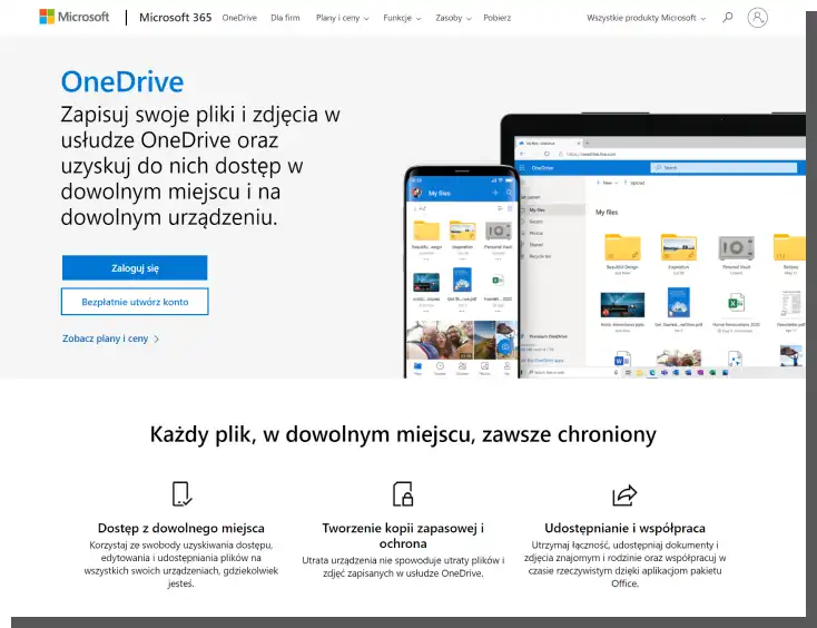 Bild der OneDrive Website