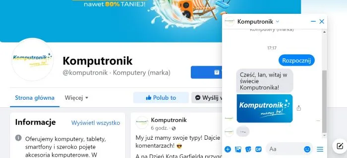 Ein Screenshot eines Chatbots von Komputronik.pl