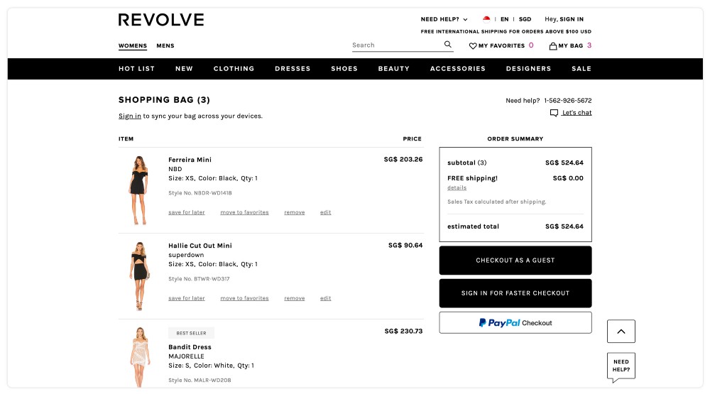 Revolve Online-Shop - die Gestaltung eines Online-Shops