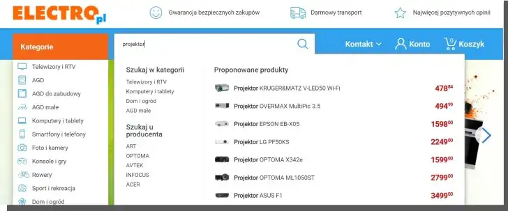 Suchmaschine bei Electro.pl