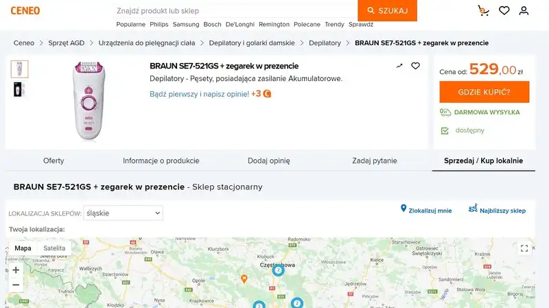 Die Seite Verkaufen/Kaufen vor Ort in der Vergleichsmaschine auf Ceneo.pl