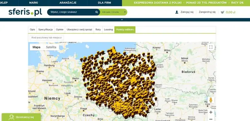 Eine Karte der stationären Geschäfte auf Sefris.pl