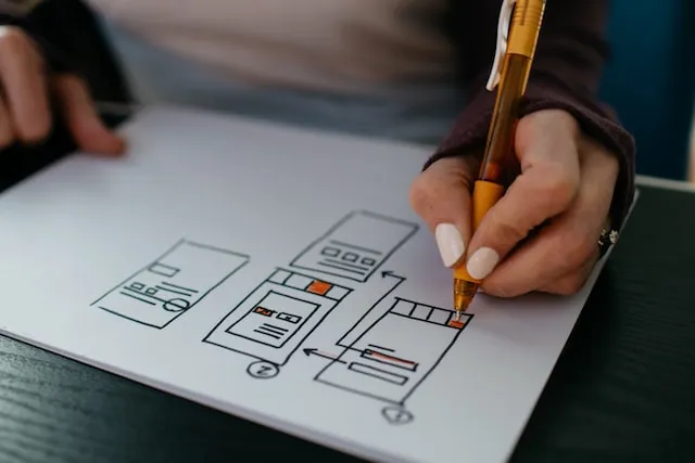 Eine Frau zeichnet ein Produktschema