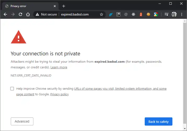 Browser-Meldung über SSL-Zertifikat