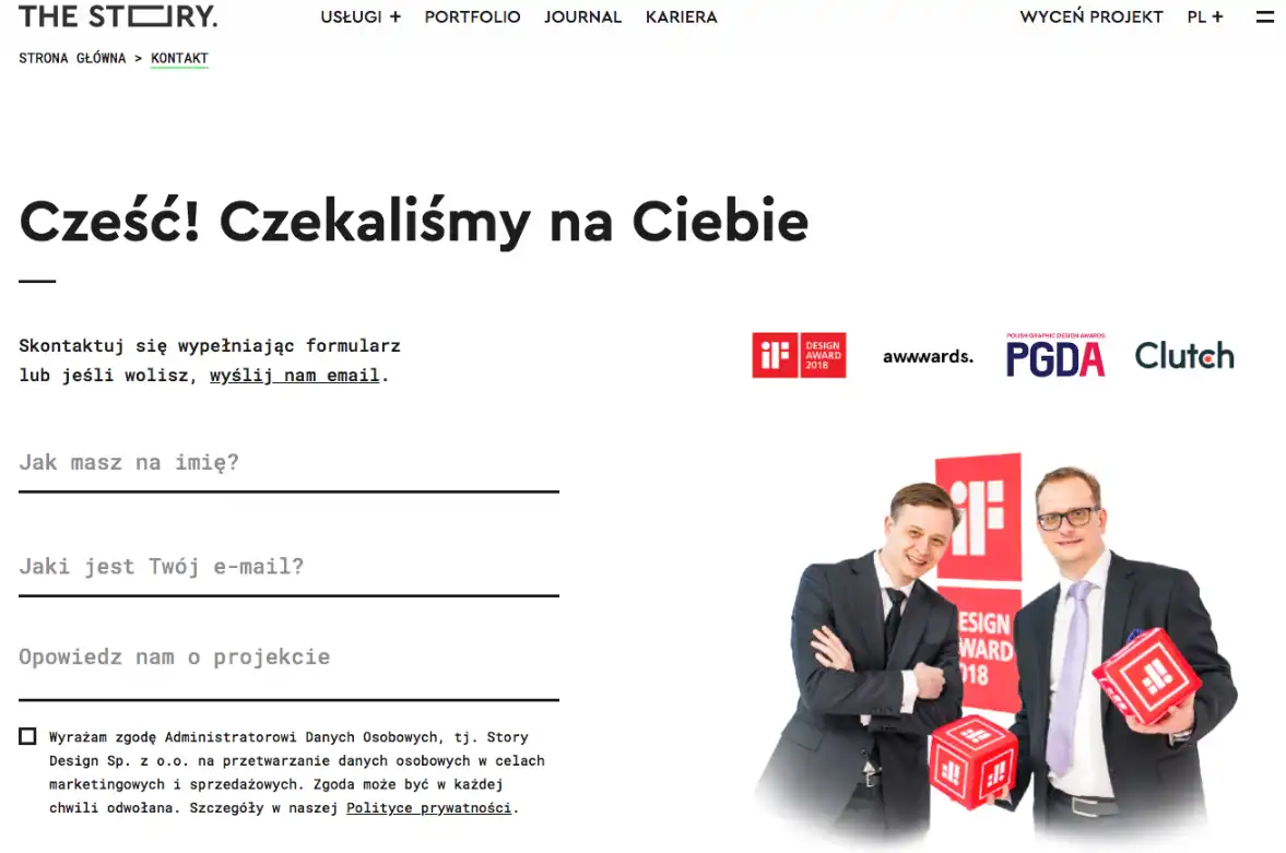 Die Kontakt-Unterseite von The Story in der polnischen Version
