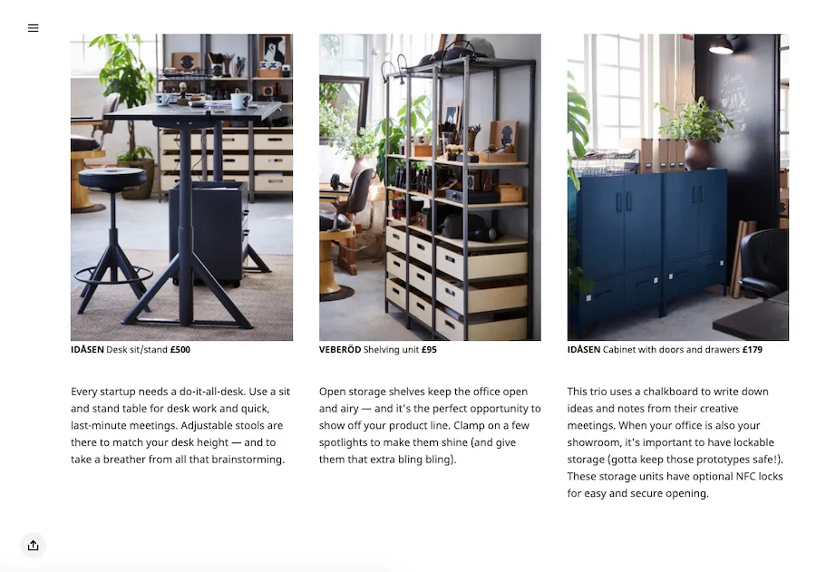 Die Website von IKEA richtet sich an B2B-Kunden. Enthält Fotos und Produktbeschreibungen
