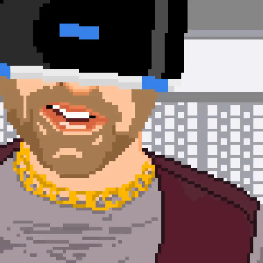 Eine Pixelgrafik eines Mannes mit VR-Brille
