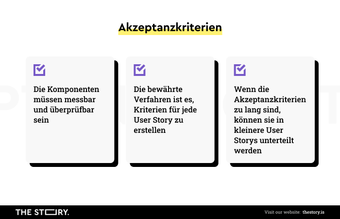 Eine Grafik mit Akzeptanzkriterien für User Storys