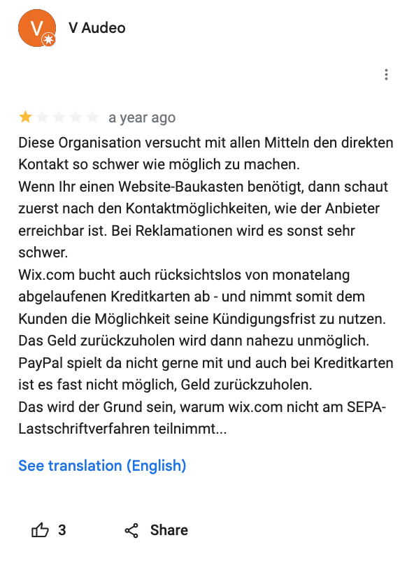 Eine weitere negative Bewertung von Wix - einer Plattform zur Erstellung von Websites