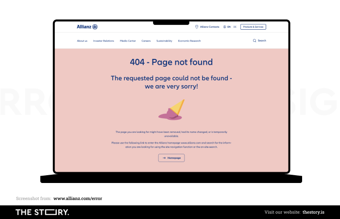 A screenshot of an error page on Allianz's website