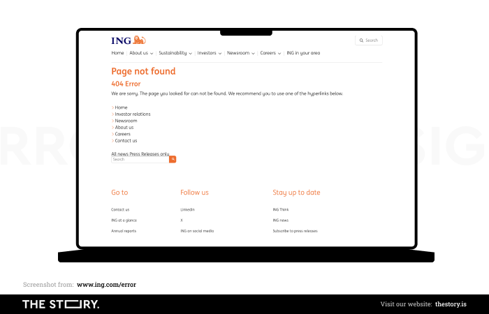 A screenshot of an error page on ING Bank website