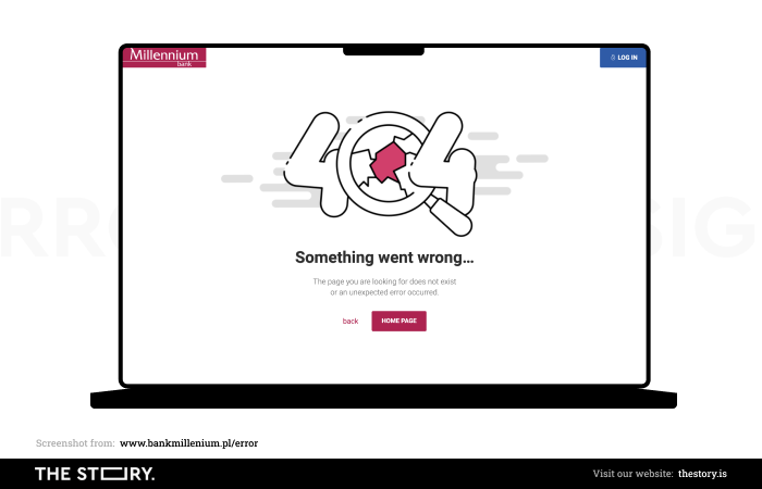 A screeshot of an error page on Millennium Bank's website