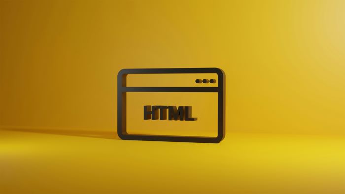 A graphic with the word HTML on a yellow background.