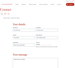 UX Design Allen & Overy - Desktop Design Allen & Overy