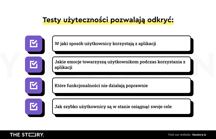 Grafika ilustrująca co można odkryć dzięki testom użyteczności.